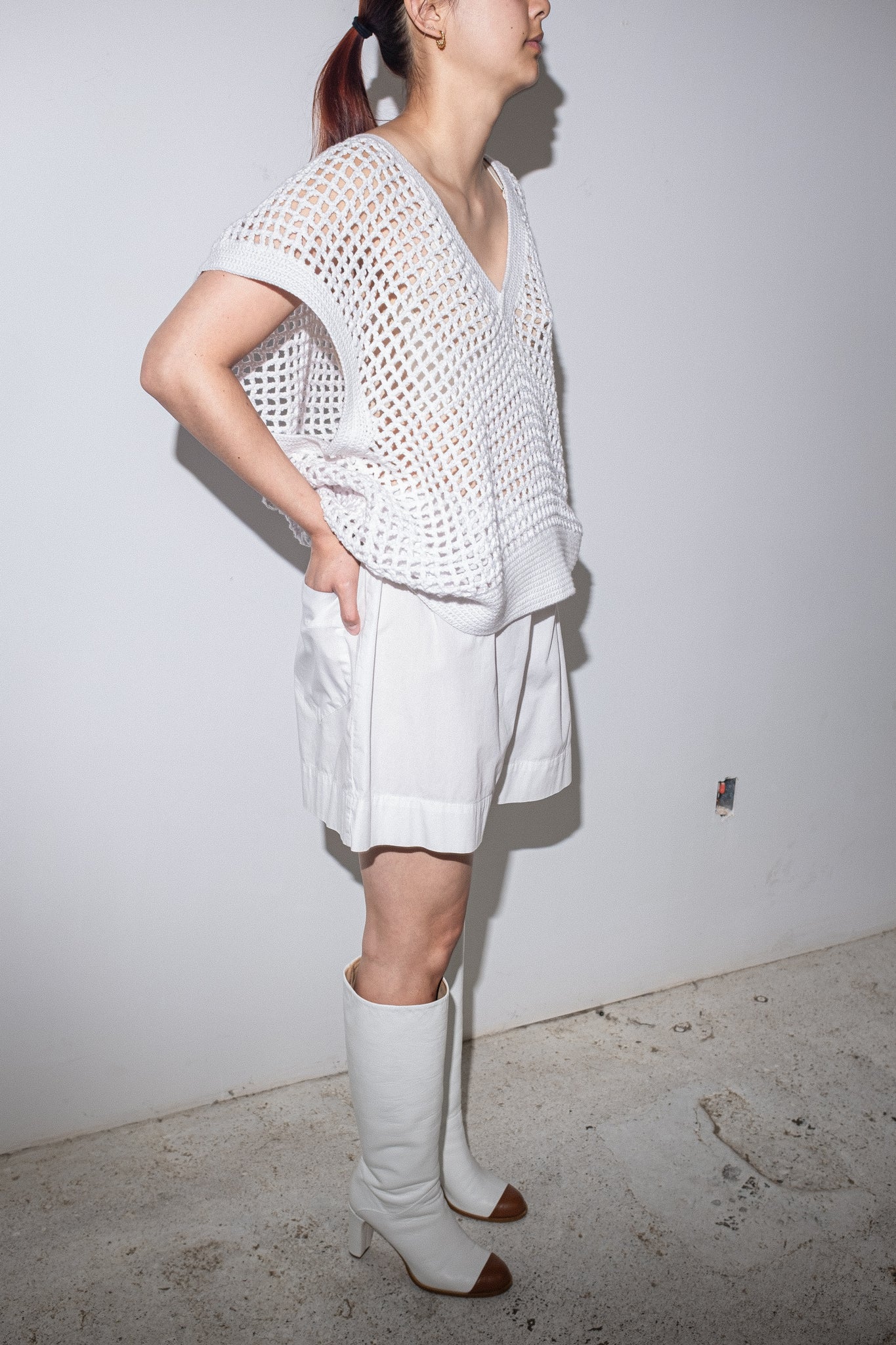 Roger Crochet Knit Vest in White