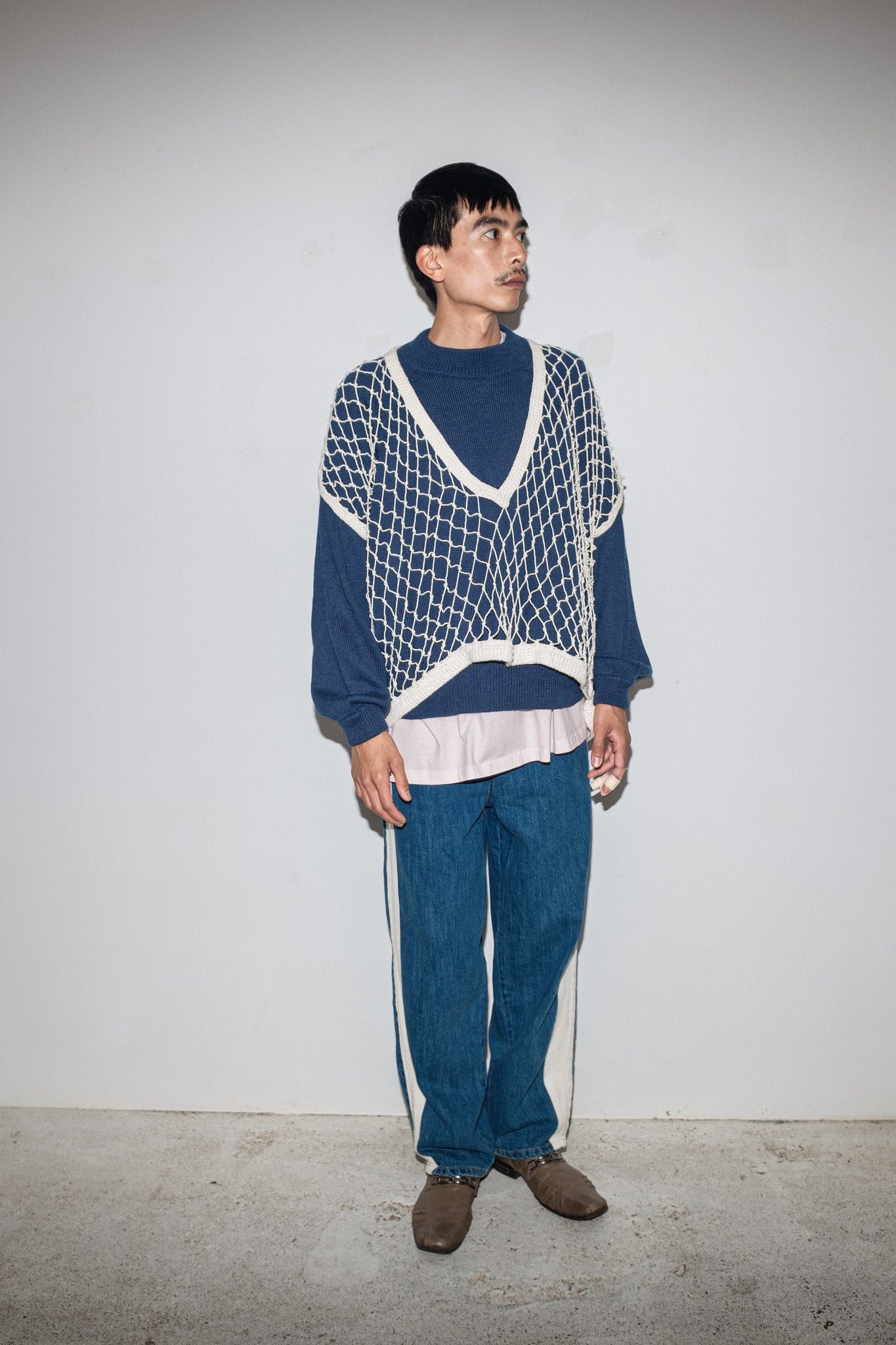 Boyet Hand Knit Crochet Vest in Natural