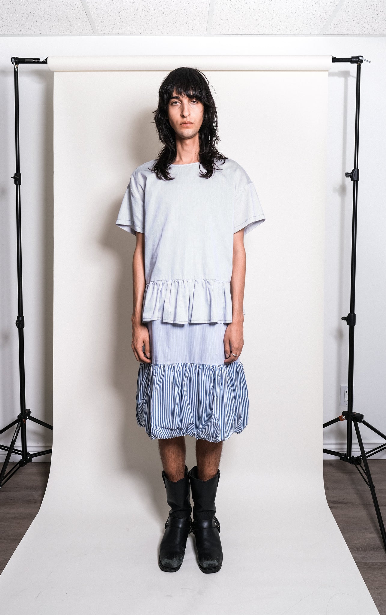Evan Blouse in Blue + White Stripe - et Tigre