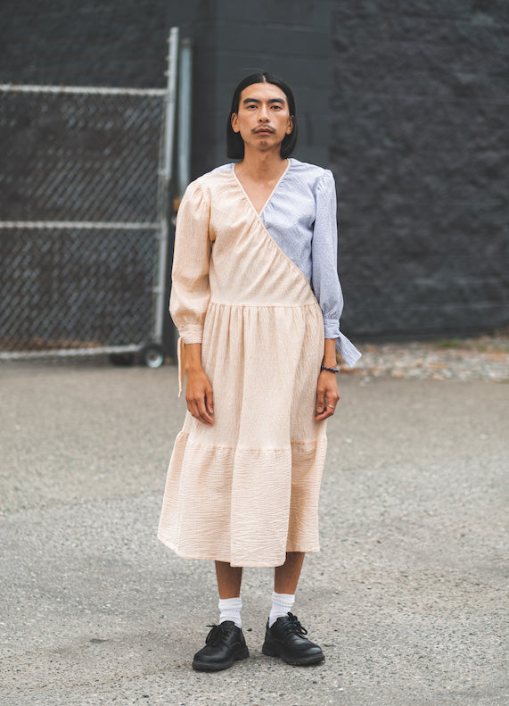 Carson Wrap Dress in Cloud + Apricot Combo