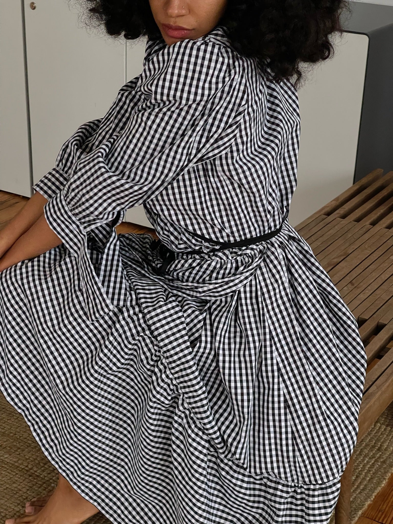 Carson Wrap Dress in Black + White Check